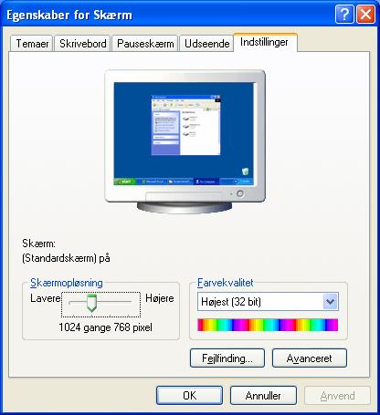 Windows 9X/ME/2000/XP: Displayets egenskaber Dette Windows-program giver mulighed for at tilpasse fremvisningen på monitoren.