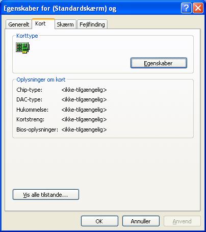 Programmet kan startes på følgende måde: højre museklik på Windowsarbejdsfladen (desktop) og venstre museklik på Egenskaber. eller Start i Systemstyring programmet Display (ill. ligner).
