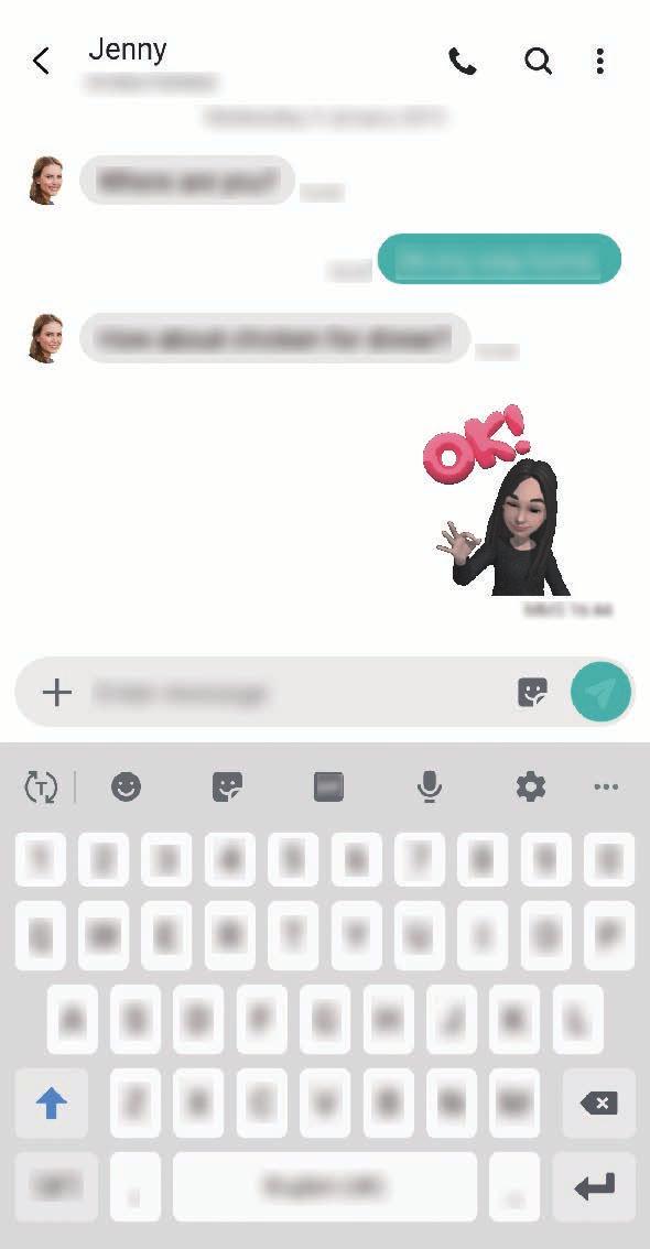 Apps og funktioner Bruge My Emoji-stickers i chats Du kan bruge My Emoji-stickers under en samtale via beskeder eller på et socialt netværk.