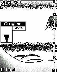 Grayline (grålinie) Grayline lader dig skelne mellem stærke og svage ekkoer. Den tegner kun de signaler, der er stærkere end den valgte tærskel. På den måde kan man f.eks.
