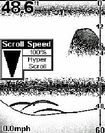 Scroll Speed Den hastighed billedet kører over skærmen med, kaldes for Scroll Speed. Den kan justeres ved at trykke på MENU indtil Scroll Speed menuen ses. Skærmhastigheden øges/sænkes med pil op/ned.