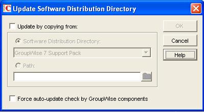 4.9.2 Updating a Software Distribution Directory 1 Click Tools > GroupWise System Operations > Software Directory Management to display the Software Distribution Directory Management dialog box.