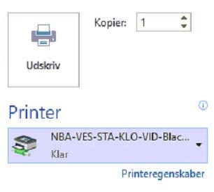 2.4 Printe til en SkyPrinter 1 For at printe til en SkyPrinter, vælges printeren i udskriftsmenuen. Hvis man vil printe flere eksemplarer, ændrer man antal i feltet Kopier.