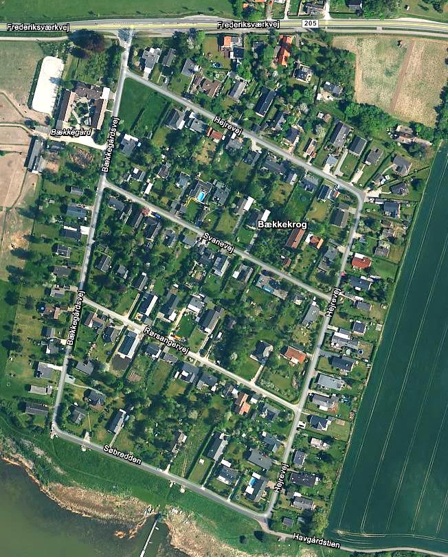 Figur 2: Grundejerforeningen Bækkegårdens område og vejarealer fremgår af oversigtsbilledet.