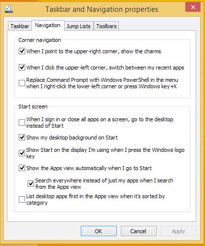 Tilpasning af startskærmen I Windows 8.1 kan du også tilpasse startskærmen, så du kan starte direkte på skrivebordet, og arrangere dine apps på skærmen.