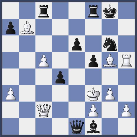Fjerner alle hvids fiduser, men efter 31... f1+ 32. f3 h1+ 33. g4 f5+ 34. xf5 exf5+ var det i den grad slut. 32. b7 f1+!? Der var mat i to med 32... f1+ 33. f3 h1# 33. f3 25. xh7! d4! 25... xh7??? 26.