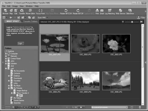 Visning af billeder Billederne vises i ViewNX 2, når overførslen er fuldført. A Manuel start af ViewNX 2 Windows: Dobbeltklik på ViewNX 2- genvejen på skrivebordet.