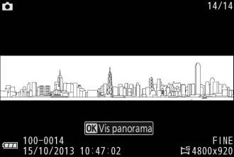 Visning af panoramabilleder Du kan få vist panoramabillederne ved at trykke på J under fuldskærmsvisning af et panoramabillede (0 35).