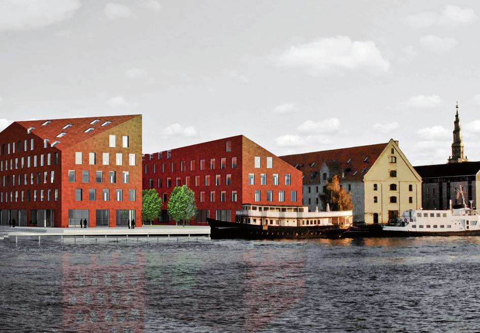 Nyt byggeri på Krøyers Plads set fra Nyhavn som det kan se ud en augustaften kl. 19.30 af stueetagen publikumsorienteret serviceerhverv, som skal være med til at skabe liv på Krøyers Plads.