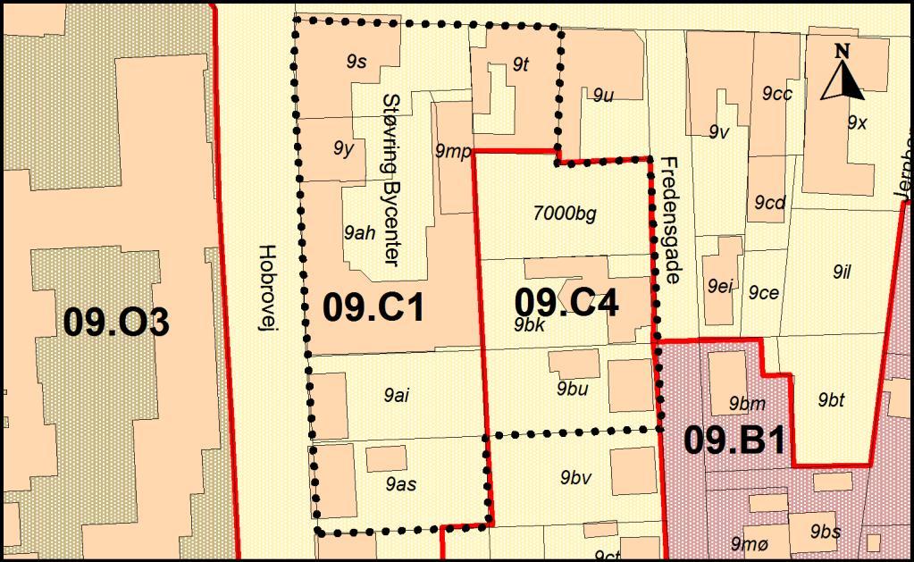 Redegørelse 5.1 Kommuneplan Lokalplanområdet er i Kommuneplan 2013 omfattet af rammeområde 09.C1 og 09.C4. Rammekort i Kommuneplan 2013, mål 1:1500. Plannummer 09.C1 09.