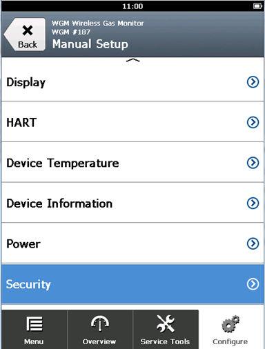 Fremgangsmåde 1. På skærmen Manual Setup (Manuel konfiguration) vælges Security (Sikkerhed). 2.