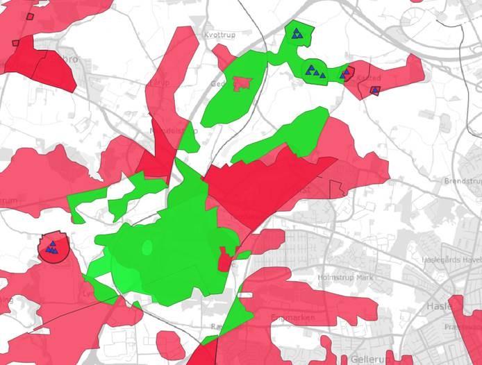 Slide med drikkevand Drikkevandsinteresser Rød = Sårbare drikkevandsområder, der skal beskyttes Grøn =