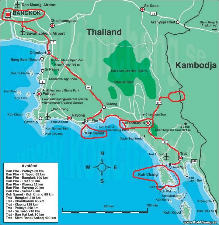Program, ruten og højdepunkterne: Koh Samet - Bangkok - Koh Chang Chanthaburi - vandfald - mangrove skove - øhop - snorkling - ædelstens miner og lokale markeder... Dag 1. Dag 2. Dag 3. Dag 4. Dag 5.
