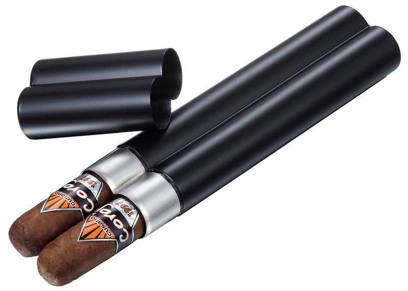 Gauge: 50 Mastiff Black Matte Cigar Tube -Flask Combo