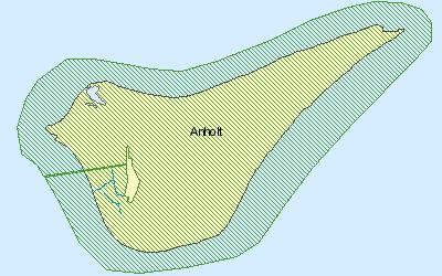 Anholt Istidslandskab, strandvoldssletter fra stenalderhavets tid og klitdannelser Anholt ligger midt i Kattegat.