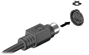 Brug af S-video-out-stikket 7 pin S-video-ud-stikket forbinder computeren med eventuelle eksterne S-video-enheder som f. eks. tv, videobåndoptagere, camcordere, projektorer eller video-capture-kort.