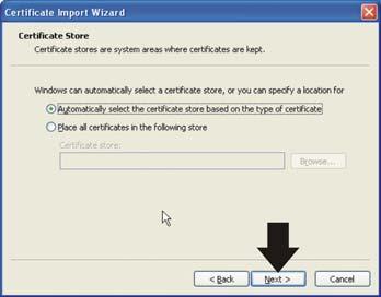 Vælg optionen "Automatically select the certificate store based on the type of
