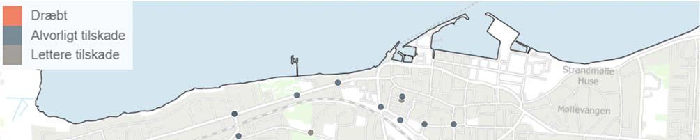 Figur 4.6 Lokaliteter i Holbæk by, hvor der i perioden 2014