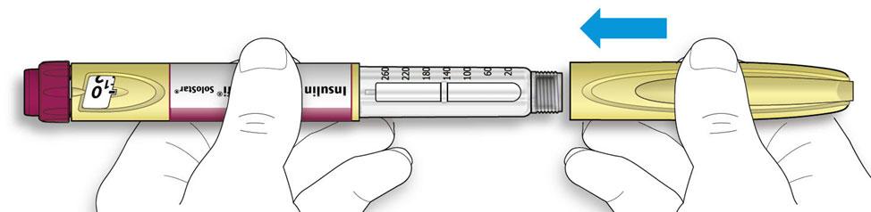 Brug aldrig en sprøjte til at udtage insulin fra pennen. TRIN 6: Fjernelse af nålen Vær forsigtig med håndtering af nåle for at undgå uheld og krydsinfektion. Sæt aldrig den indre nålehætte på igen.