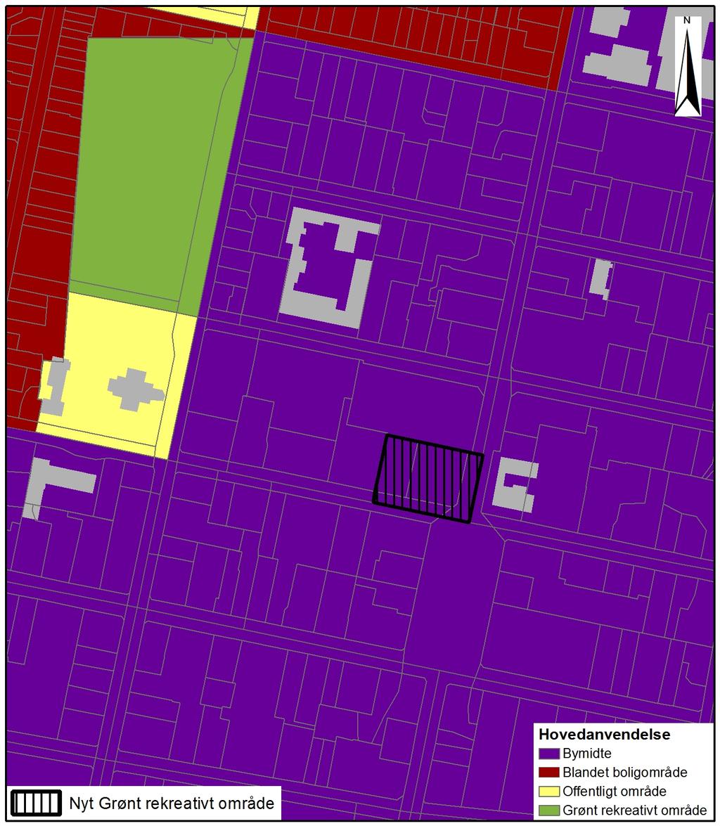 Hovedstrukturdel På kommuneplanens farvede hovedstrukturkort ændres et Bymidte område til