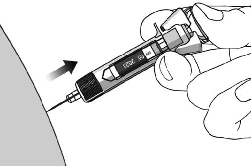 Figur 5 Når stemplet er trykket så langt ind, som det kan, fortsæt da med at holde trykket på stempelhovedet, tag nålen ud