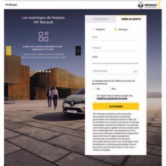 Onlinetjenester Når du har oprettet og aktiveret din konto ved hjælp af den e-mail, du har modtaget, skal du gemme dine køretøjsoplysninger på din MY Renault-konto.