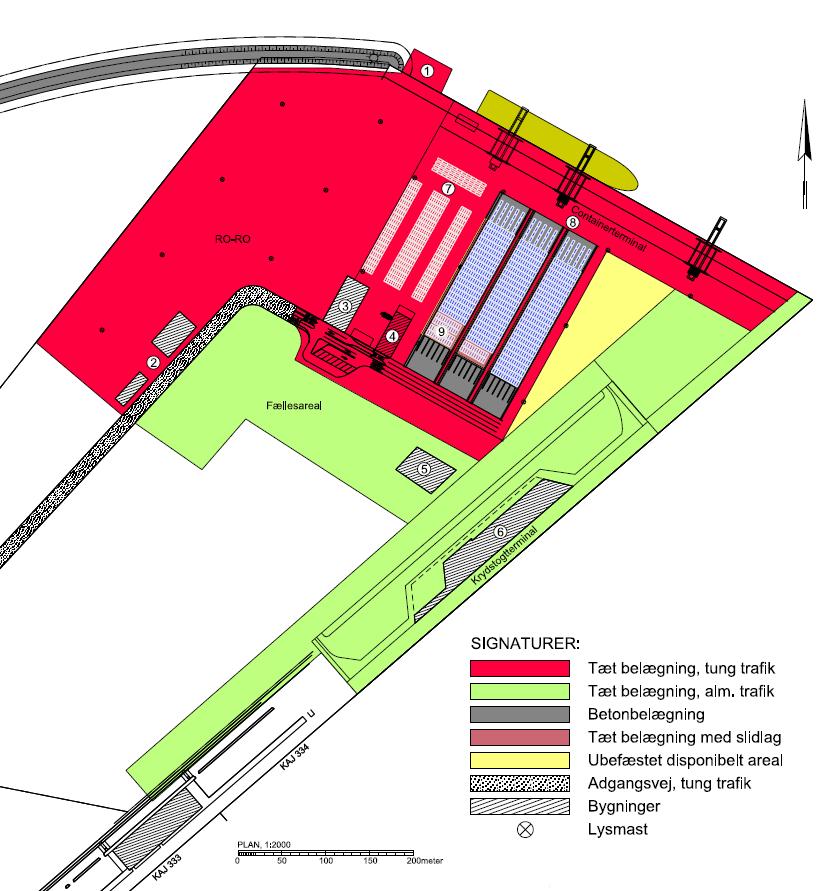 Figur 3-1 Indretning af containerterminal og ny krydstogtterminal i Ydre Nordhavn.