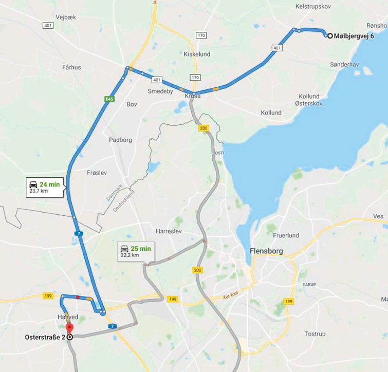 Kørselsanvisning stævneplads til indkvartering Sønderborgvej (rute 40) mod E45 E45 mod syd Passer grænsen og fortsæt mod syd ad rute 7