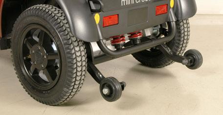 Antikip / støttehjul Mini Crosseren er et meget stabilt køretøj. MEN ved forkert vægtfordeling eller uagtsom kørsel kan der dog være en vælterisiko.