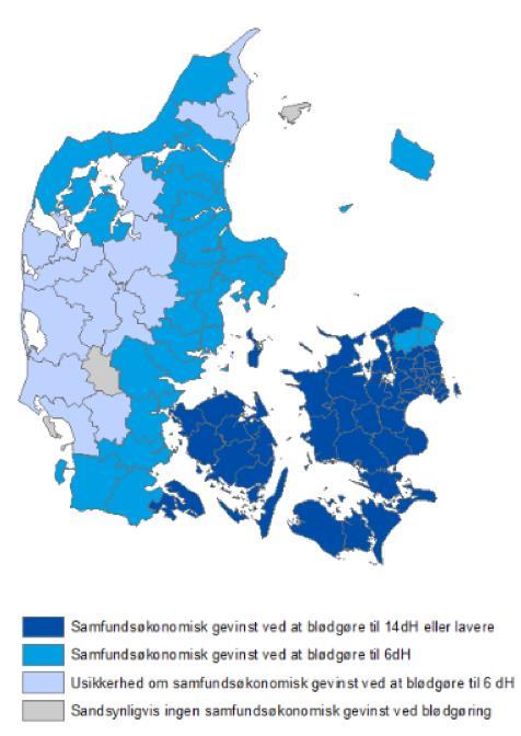Miljøstyrelsens rapport Blødt vand i en cirkulær økonomi, som er udarbejdet af Rambøll i 2017, viser, hvor i Danmark der ud fra et samfundsøkonomisk synspunkt