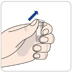 2) Forberedelse af Imraldi-dosis til injektion Generelt: Smid FØRST affaldet ud, når injektionen er fuldført Klargør kanylen ved at åbne emballagen delvist fra enden tættest på den gule vedhæftning
