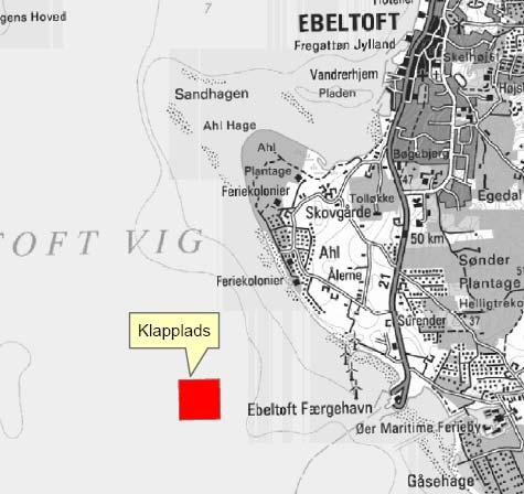 BILAG 1 Klappladsens beliggenhed Placering (rød signatur) af klappladsen for Øer Maritime Havn beliggende vest for Ebeltoft Færgehavn