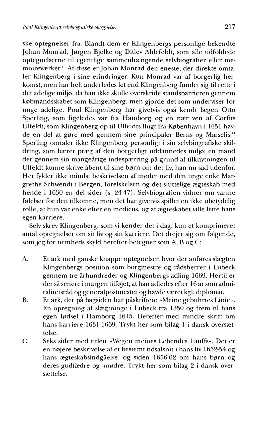 Poul Klingenbergs selvbiograjiske optegnelser 217 ske optegnelser fra.