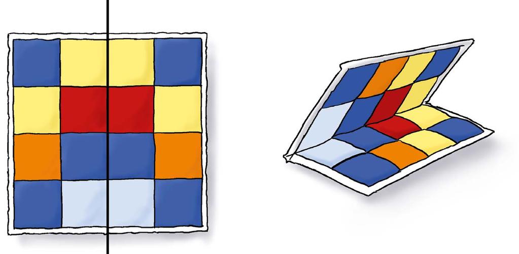 Hvor bred bliver en grydelap, hvis hvert af de små kvadrater er 5,5 cm bred, og den hvide kant er 0,4 cm bred?