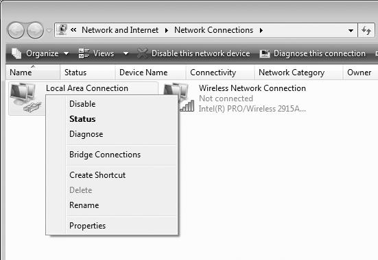 Windows Vista 1 Få vist netværksforbindelserne.