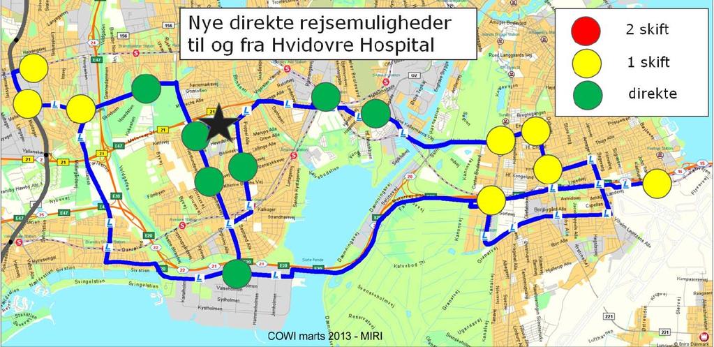 35 Figur 5.2 Ny Ellebjerg Illustration af nye direkte rejsemuligheder til og fra Hvidovre Hospital. Det ses på Figur 5.3, at rejser til Ny Ellebjerg st.