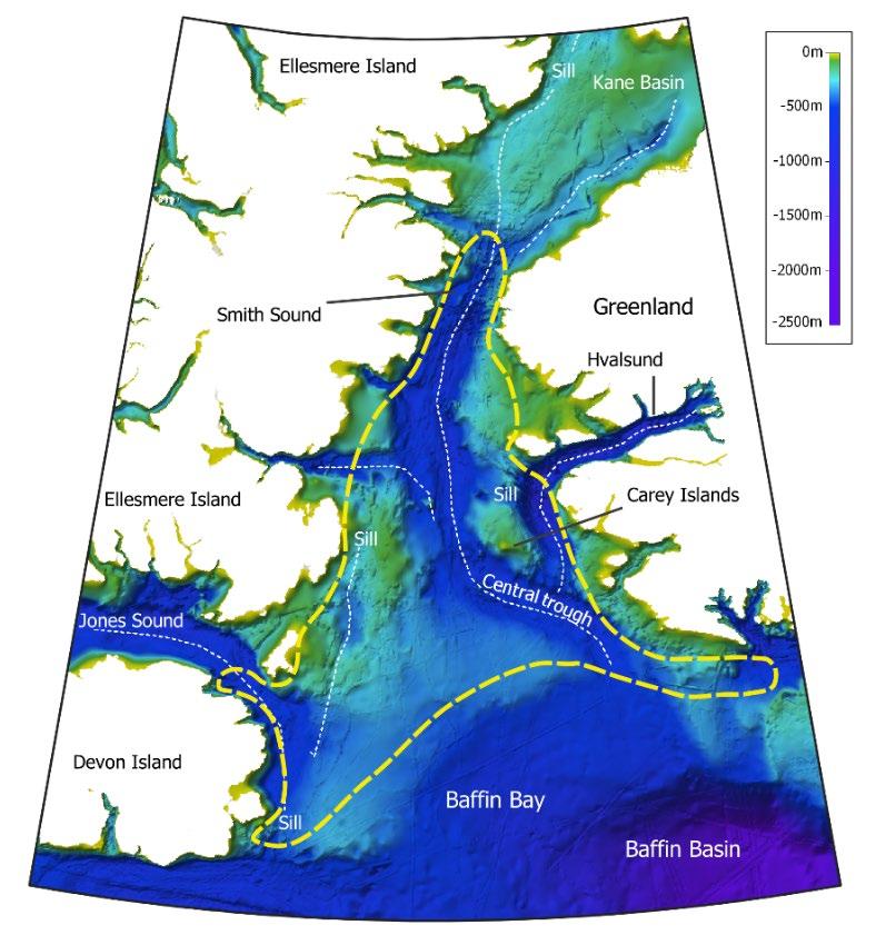 Figur 3. Havbundens topografi (i meter) i Nordvands-regionen.