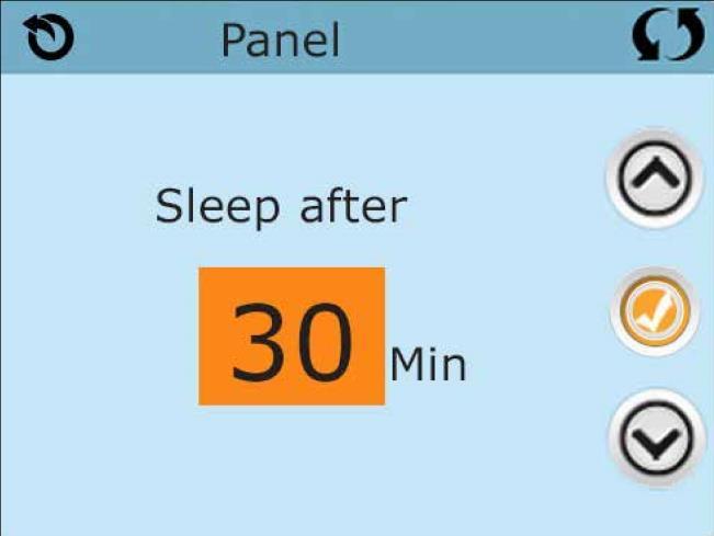 tager panelet at gå på slumretime efter den sidste aktivitet. Slumretimeren kan indstilles fra 1 minut til 60 minutter. Standardværdien er 30 minutter.