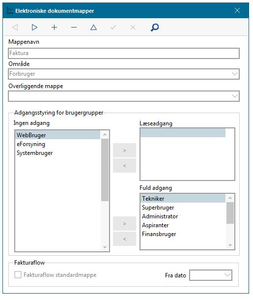 Menupunkt: Applikation Elektronisk dokument Mapper Der er oprettet en række standardmapper til arkivering af dokumenter.