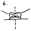 Den er velegnet til billeder og småting. Fig. 29 (Se side 27.) 1. Begynd med de første 2 tråde fra venstre og bind et råbåndsknob, læg den venstre tråd væk. 2. Tag den højre tråd og en ny tråd fra højre og bind med disse to tråde endnu et råbåndsknob, læg den venstre tråd væk.