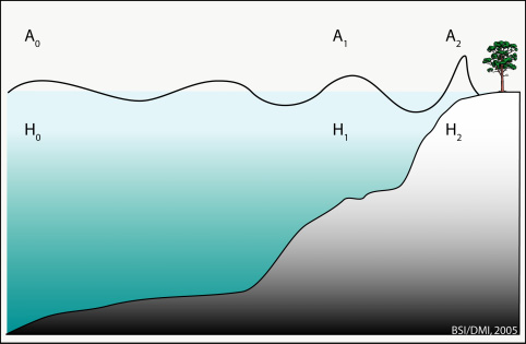 Appendix 1 Tsunami - effekt på danske kyster Beregningsmetodik Bølgehatighed Da en Tsunami er en fladvandsbølge, anvendes formelen for fladvandsbølgers hastighed c = (g H) Bølgehøjde Ved udbredelse