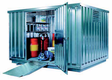 Sikkerhedscontainere som særskilte lagerrum, model SRC N med fløjdøre Til opbevaring af brandfarlige væsker Containere til opbevaring af brandfarlige stoffer skal være udstyret med permanent