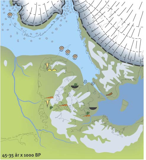 havet ind over lavlandet i Sydnorge og Nordjylland, der var blevet presset ned af isens vægt. Hirtshals Interstadialet Under Hirtshals Interstadialet for ca. 55.000 til 50.