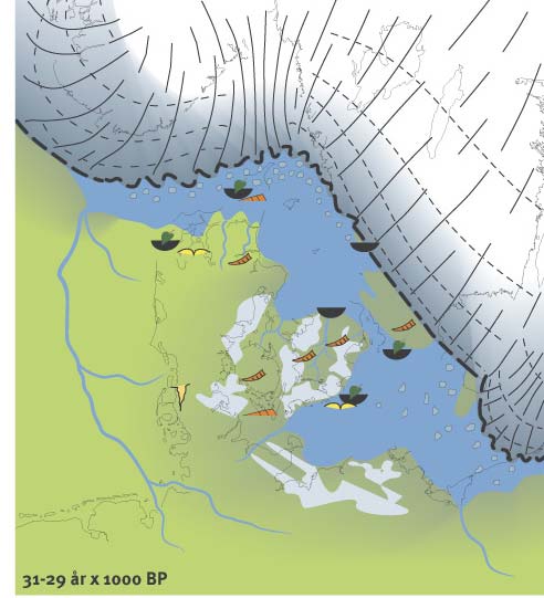 Sten og grus af baltisk oprindelse fundet i de marine lag i Vendsyssel viser, at isstrømmen trængte gennem Østersø-lavningen og kalvede i Kattegat, mens den dækkede det sydøstlige Danmark og det