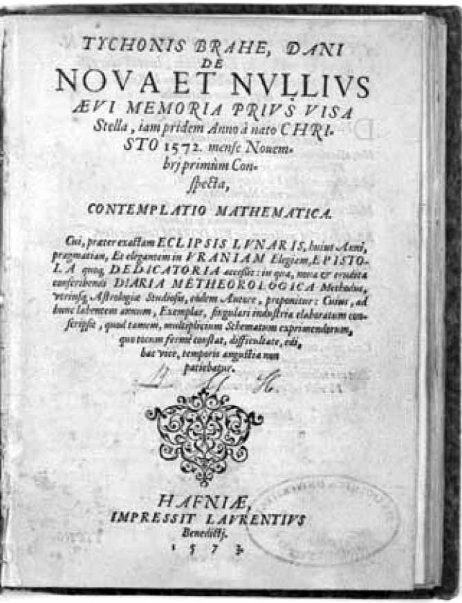 Mellem stjerner og planeter Et undervisningmateriale for gymnasieklasser om begrebet parallakse og statistik. Titelbladet fra Tycho Brahes bog De Nova Stella, udgivet i 1573.