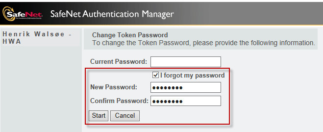 Change or reset the Token Password Isæt etoken i computer.