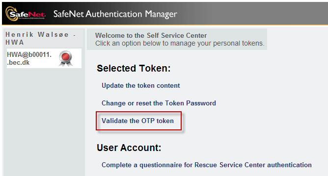 Validate the OTP token Indtast din Windows kode direkte efterfulgt