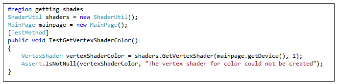 Kapitel 6. Test 82 Det næste der testes for er, om disse shader filer kan bruges til at oprette henholdsvis VertexShader og PixelShader objekter.
