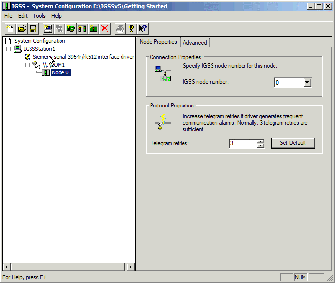 Vælg Edit New Interface eller klik på COM1 port til træstrukturen.