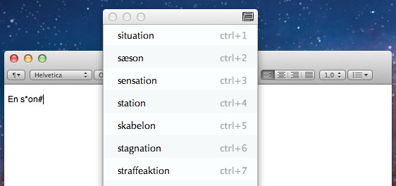 En s*ion# Ordlisten viser forslag, der starter med s og slutter med ion: situation, sensation, station Længste ord Vælg, hvor